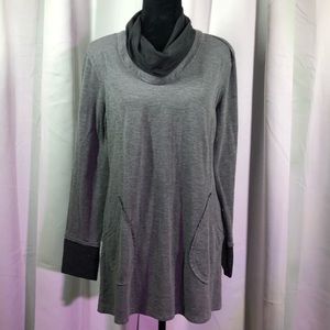 Cable & Gauge Double Layer Jersey Knit Cowl Tunic Raw Seams Gray Black XL